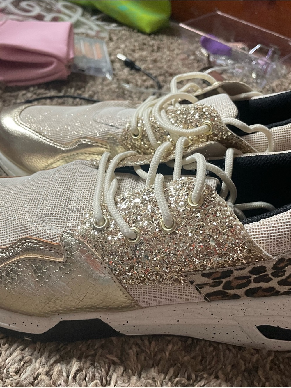 Women’s Metallic Gold Glitter Low-Top Sneakers